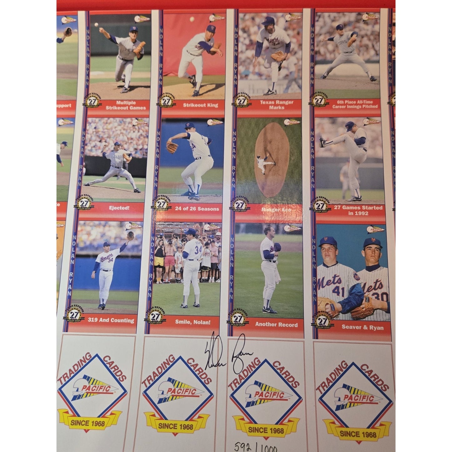 Nolan Ryan autographed Uncut Sheet Of 1991 Pacific Cards Beckett Authenticated