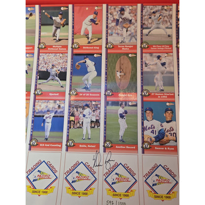 Nolan Ryan autographed Uncut Sheet Of 1991 Pacific Cards Beckett Authenticated