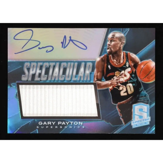 Gary Payton autographed basketball trading card with a jersey patch.