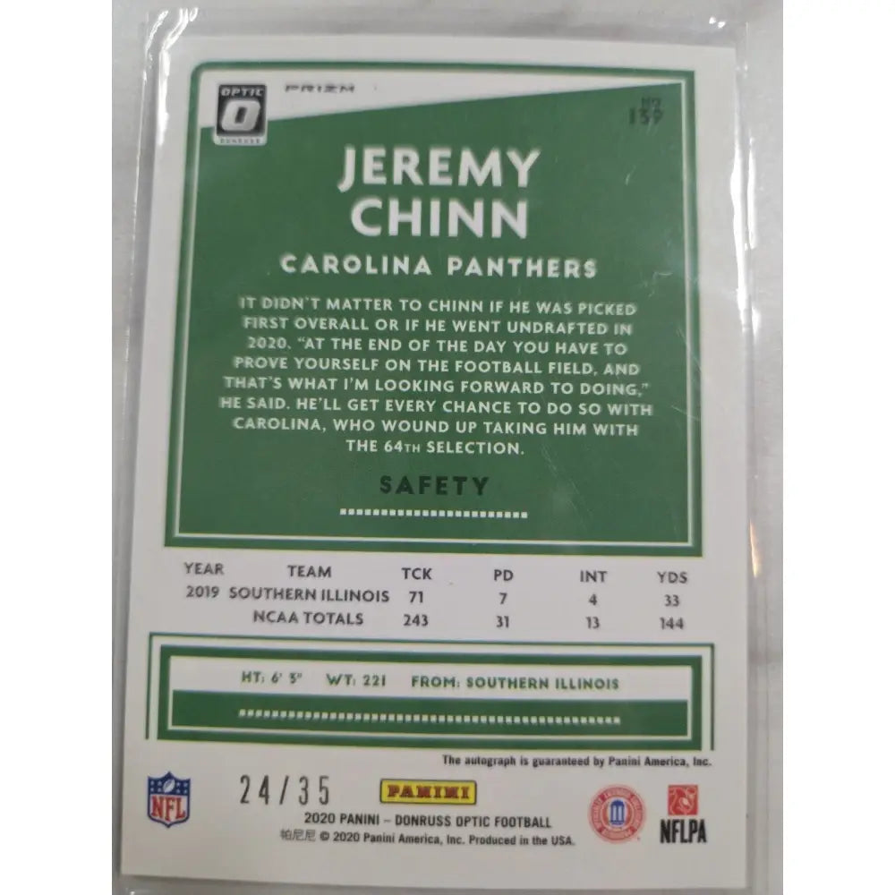 2020 Panini Donruss Optic Rookies Jeremy Chinn #139 Prizm Autographs /35