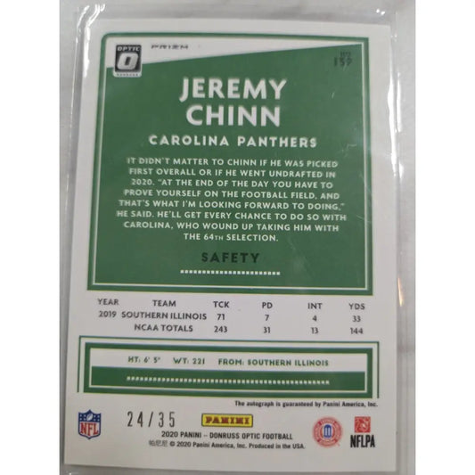 2020 Panini Donruss Optic Rookies Jeremy Chinn #139 Prizm Autographs /35