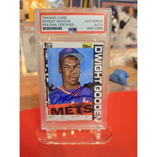 Graded Dwight Gooden autographed Topps baseball card.