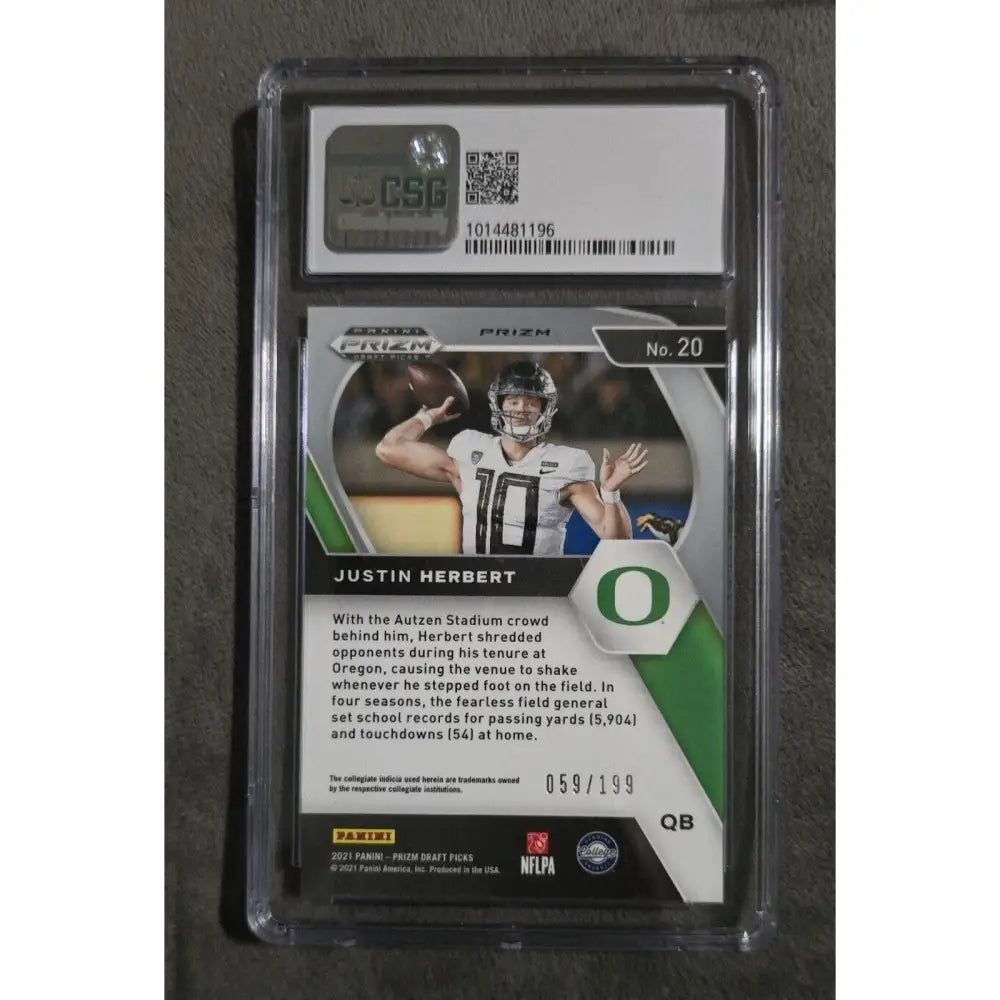 Football trading card encased in a clear plastic slab.