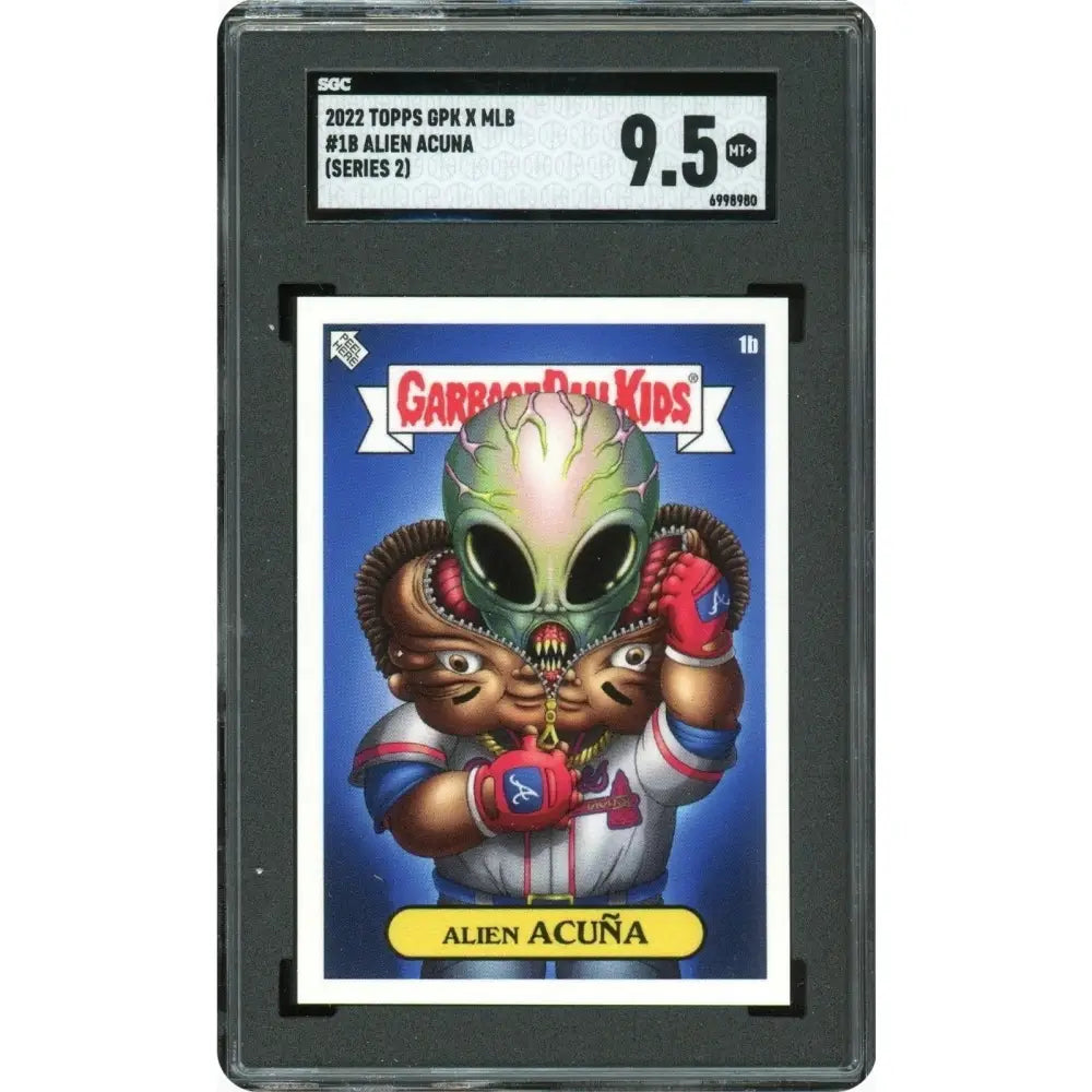 Graded 2022 Topps GPK x MLB #1B Alien Acuña (Series 2) trading card with a grade of 9.5.