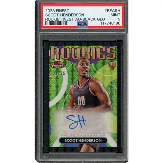 PSA-graded 2023 Topps Finest Scoot Henderson Rookie Finest Autograph basketball card.
