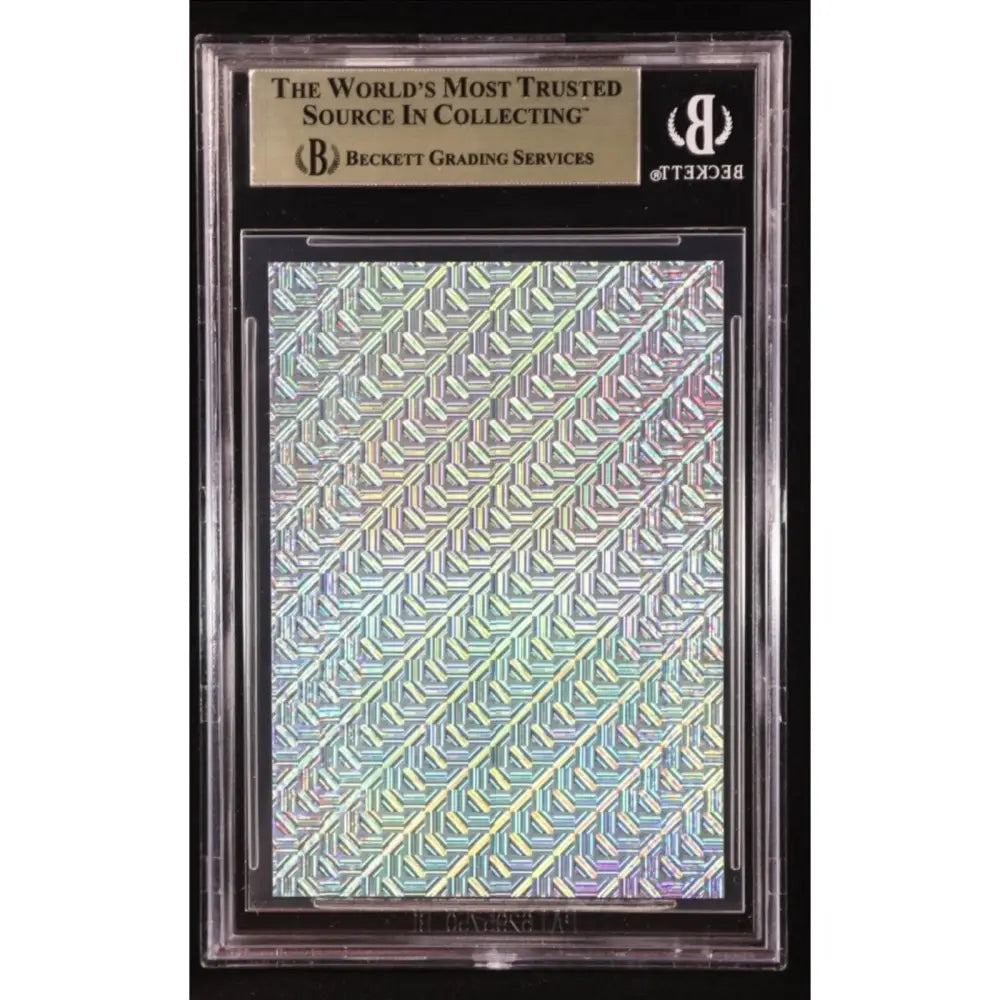 Holographic trading card in a clear Beckett Grading Services slab.