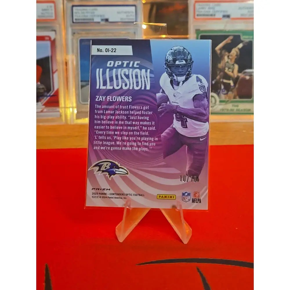 2023 Zay Flowers 10/10 Panini Contenders Optic Illusions Gold Ravens Book End