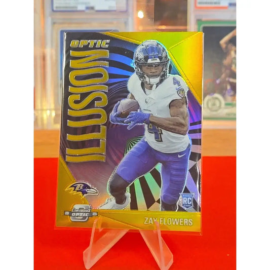 2023 Zay Flowers 10/10 Panini Contenders Optic Illusions Gold Ravens Book End