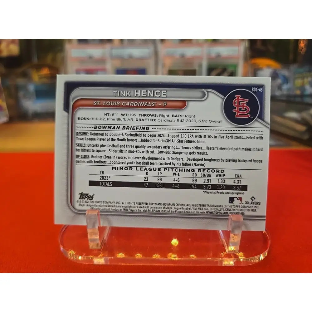 2024 Bowman Chrome Prospects Tink Hence #BCP 203 Yellow Refractor /75 (RC)