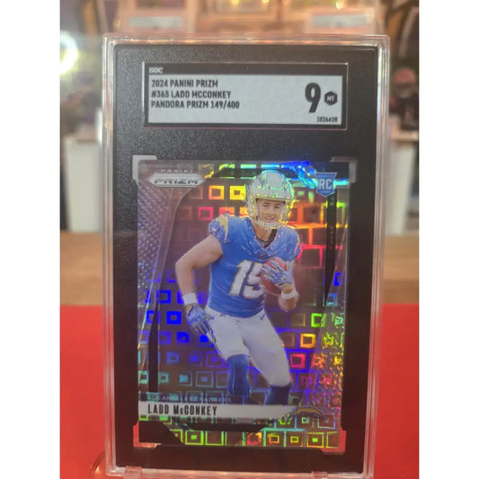 Graded 2024 Panini Prizm Ladd McConkey Pandora Prizm football card.