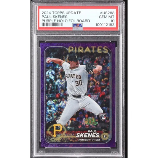 Paul Skenes 2024 Topps Update Purple Holo Foilboard baseball card, graded PSA GEM MT 10