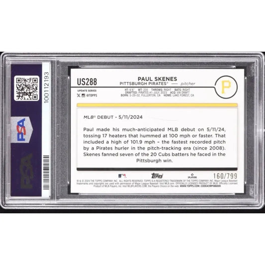 Baseball trading card of Paul Skenes, graded and encapsulated.