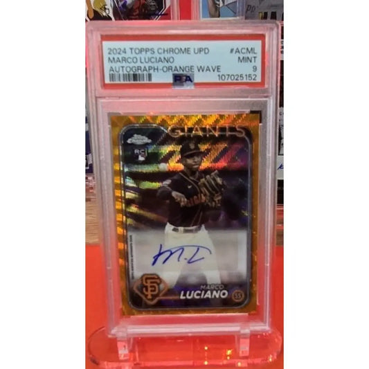 Graded baseball card of Marco Luciano with an autograph.
