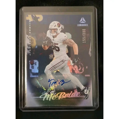 Football trading card of a player in a white jersey.