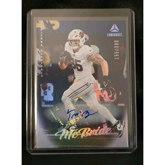 Football trading card of a player in a white jersey.