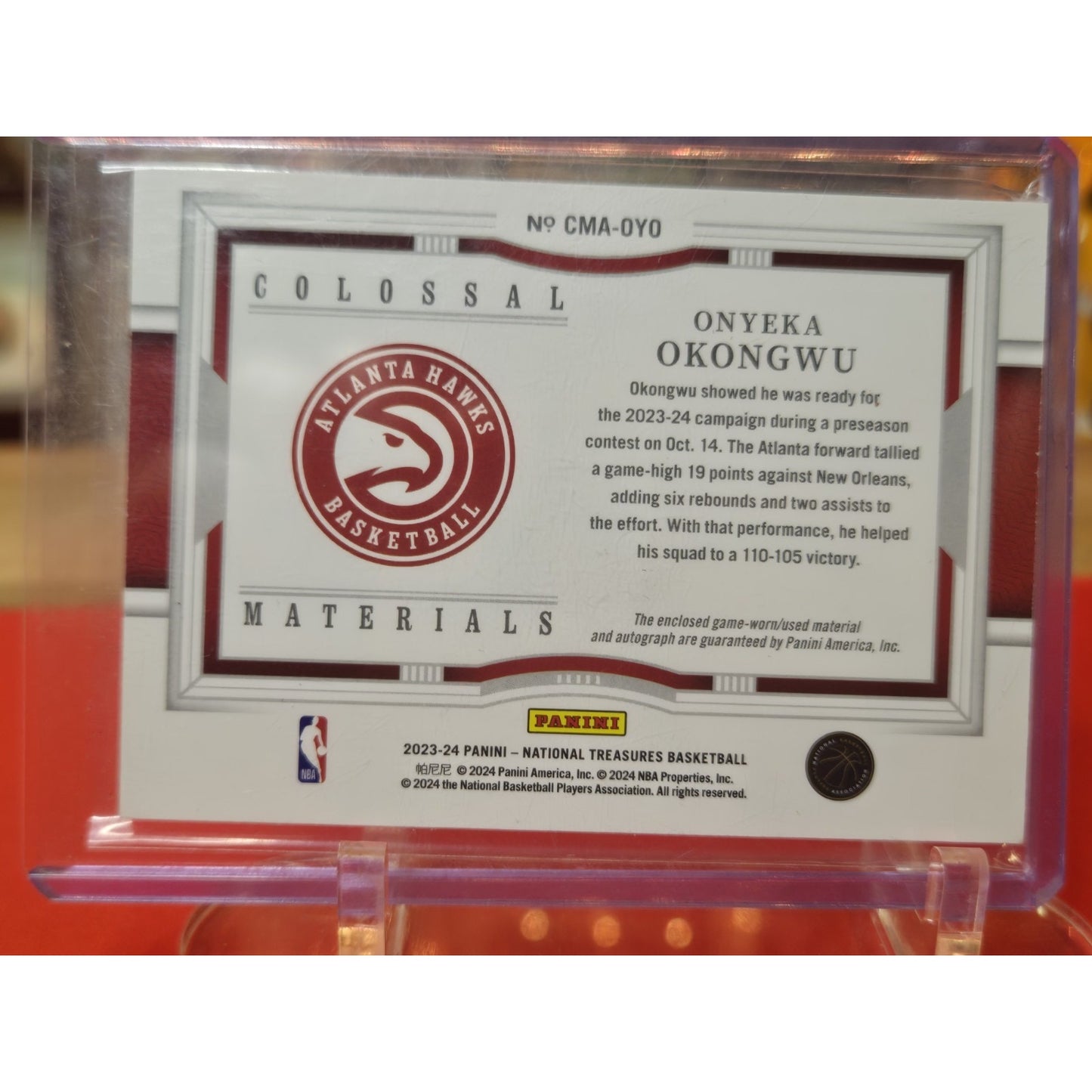 Onyeka Okongwu /49 National Treasures 2023-24 Colossal Material Auto