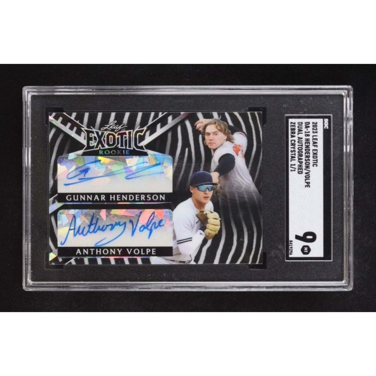 Gunnar Henderson / Anthony Volpe 2023 Leaf Exotic Dual Autographs Crystal Zebra