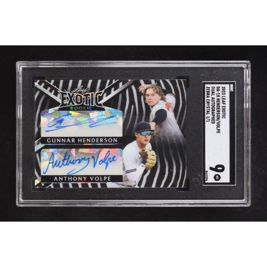 Gunnar Henderson / Anthony Volpe 2023 Leaf Exotic Dual Autographs Crystal Zebra