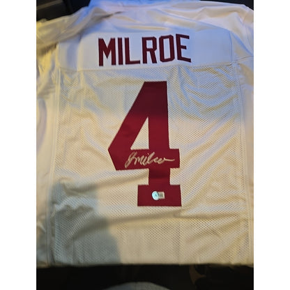 Jalen Milroe Signed Custom Jersey White And Crimson Red Beckett Authenticated