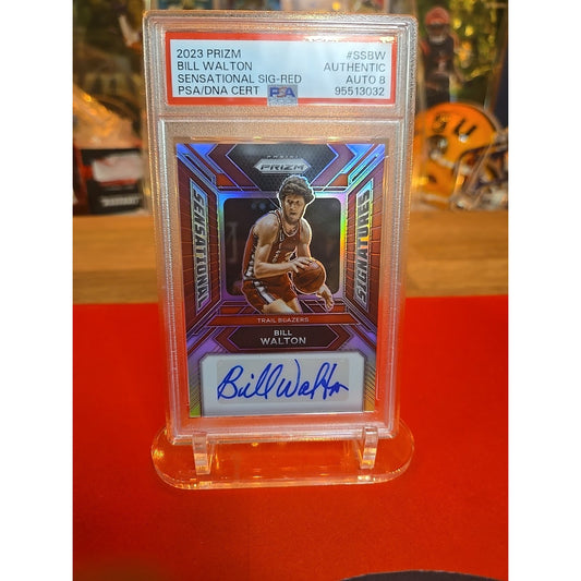 Bill Walton 2023 Prizm Sensational Signatures Red /99 Auto PSA 8