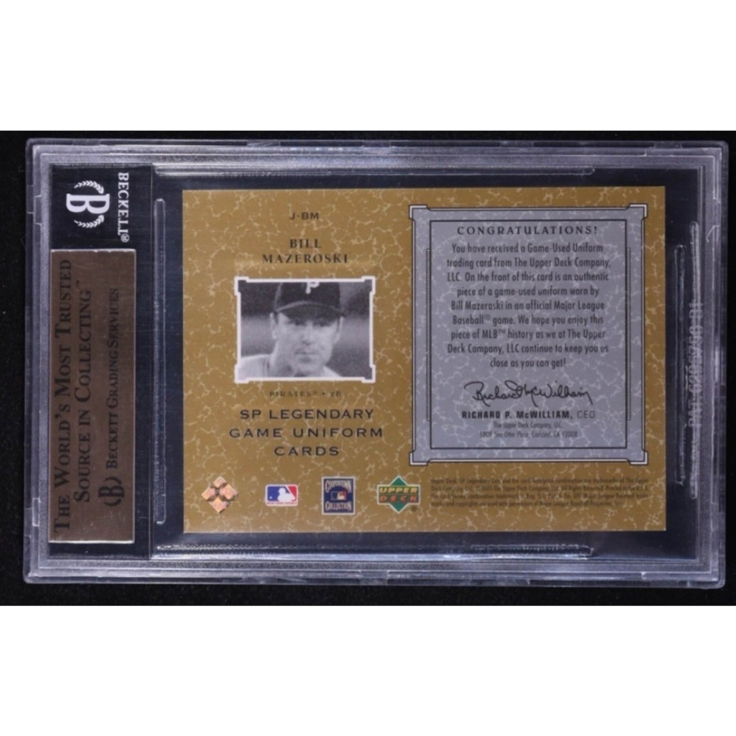 Bill Mazeroski BGS 9.5 MEM 2001 SP Legendary Cuts - Legendary Game Uniform #J-BM