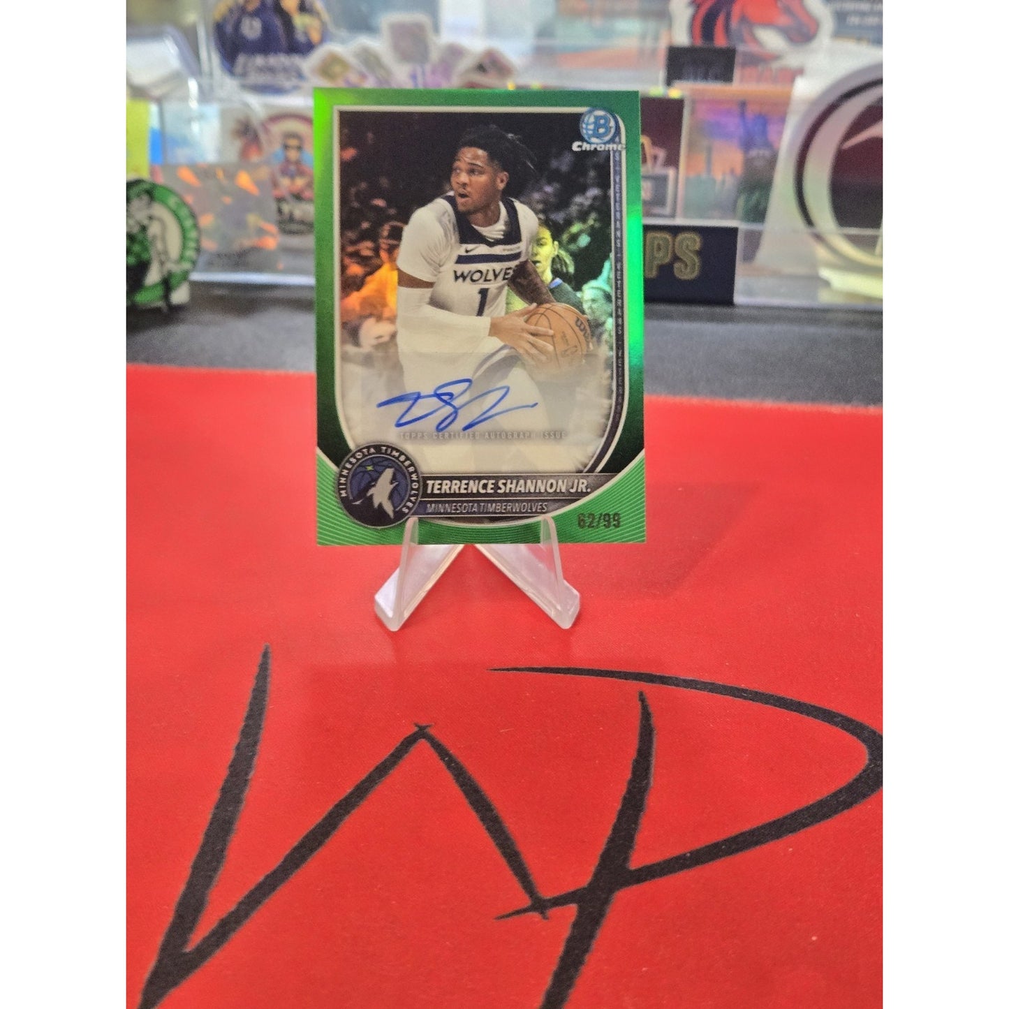 Terrance Shannon Jr /99 Auto 2025 Bowman Green Auto Refractor T’Wolves