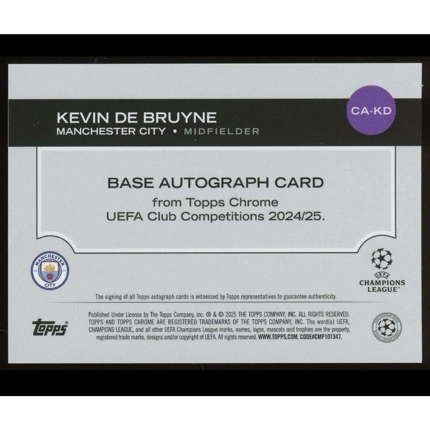 Kevin De Brunye 2025 Topps Chrome Toppsfractor Autograph Card /52