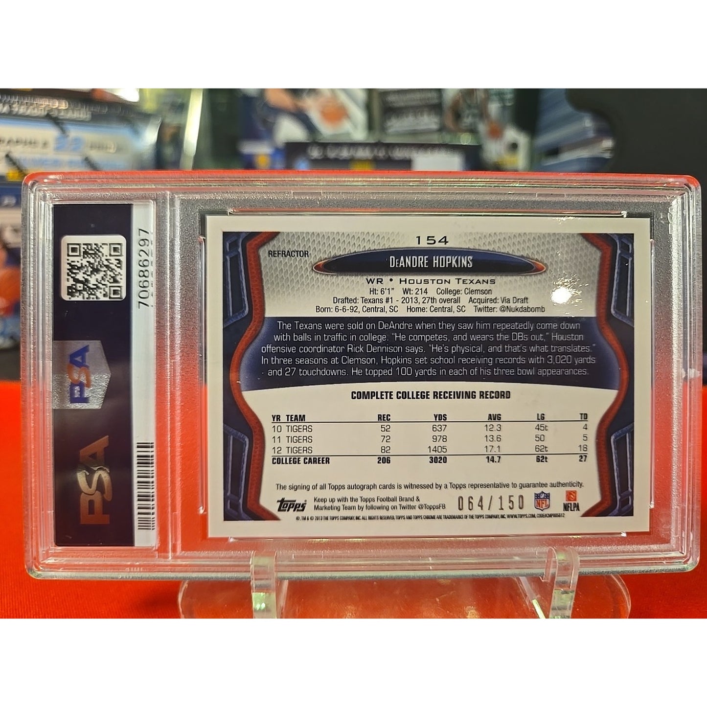 2013 Topps Chrome Deandre Hopkins Rookie Refractor Autograph PSA 9 SSP RC /150