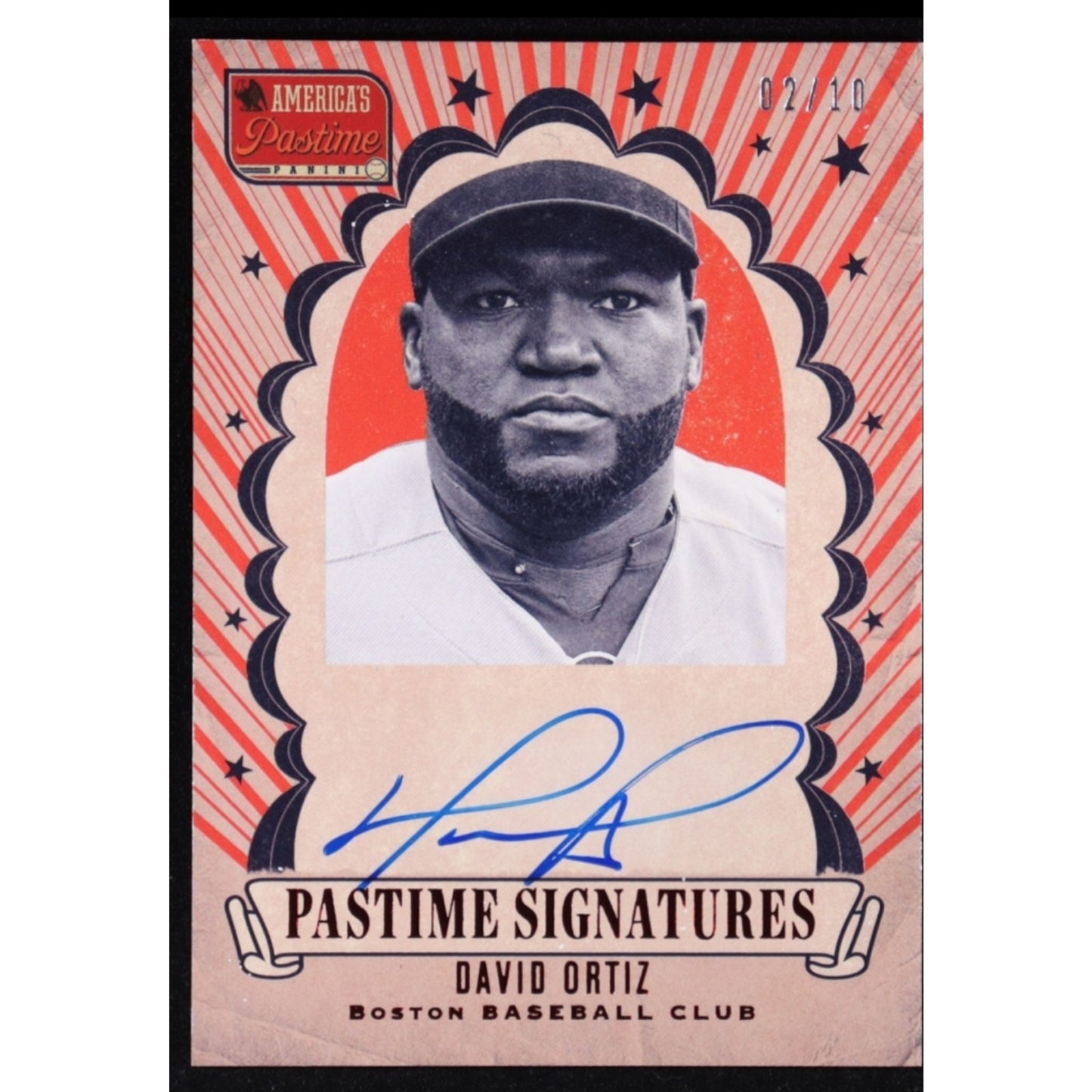 David Ortiz /10 Auto 2013 Panini America's Pastime RED Signatures On Card