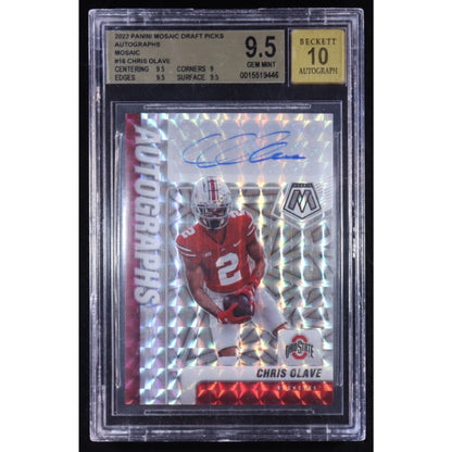 2022 Panini Mosaic Draft Picks Chris Olave Rookie Auto RC Beckett 9.5 Auto 10