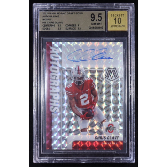 2022 Panini Mosaic Draft Picks Chris Olave Rookie Auto RC Beckett 9.5 Auto 10
