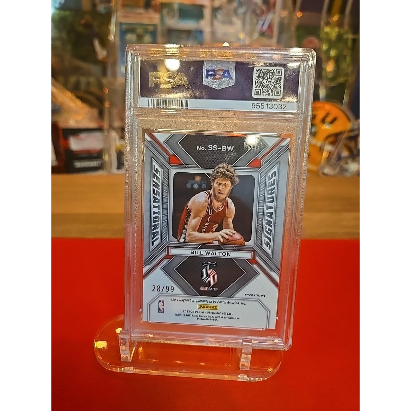 Bill Walton 2023 Prizm Sensational Signatures Red /99 Auto PSA 8