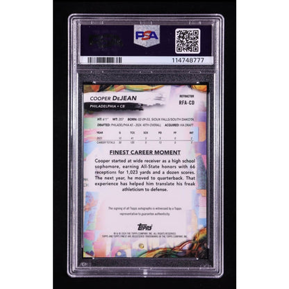 2024 Topps Finest #RFA-CD Rookie Finest Auto Refractor Cooper DeJean PSA 10