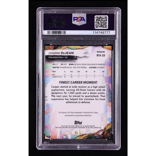 2024 Topps Finest #RFA-CD Rookie Finest Auto Refractor Cooper DeJean PSA 10