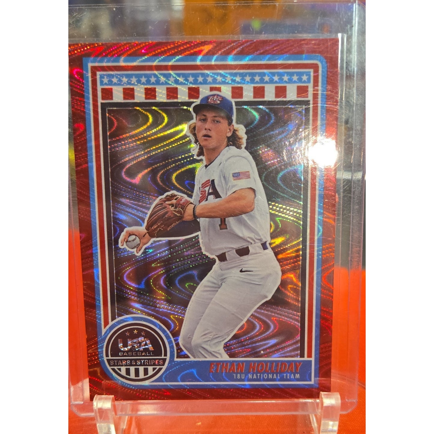 2025 Panini Stars and Stripes - Ethan Holliday #14 Red Swirl /249 (RC)