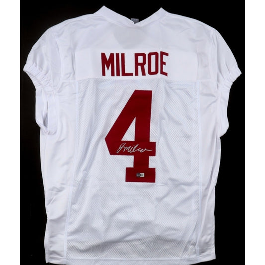 Jalen Milroe Signed Custom Jersey White And Crimson Red Beckett Authenticated