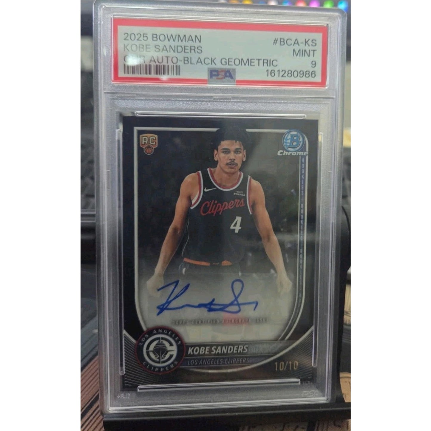 Kobe Sanders Rc /10 Auto 25-26 Bowman Black Geometric PSA 9 Pop 2 Higher 0