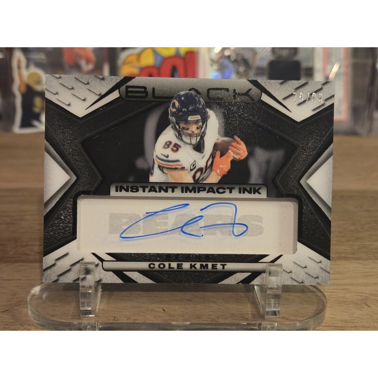 Cole Kmet /99 Auto 2025 Panini Black Football Instant Impact Ink CKT Bears