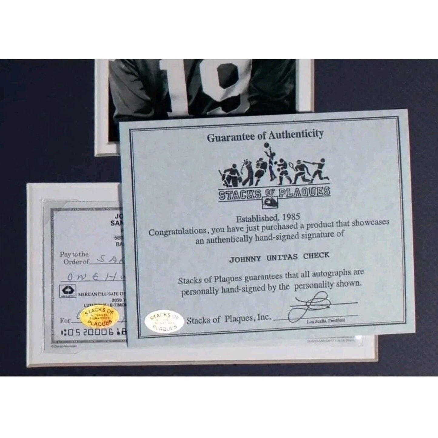 Johnny Unitas Signed Check In A 14×18 Matted Display COA