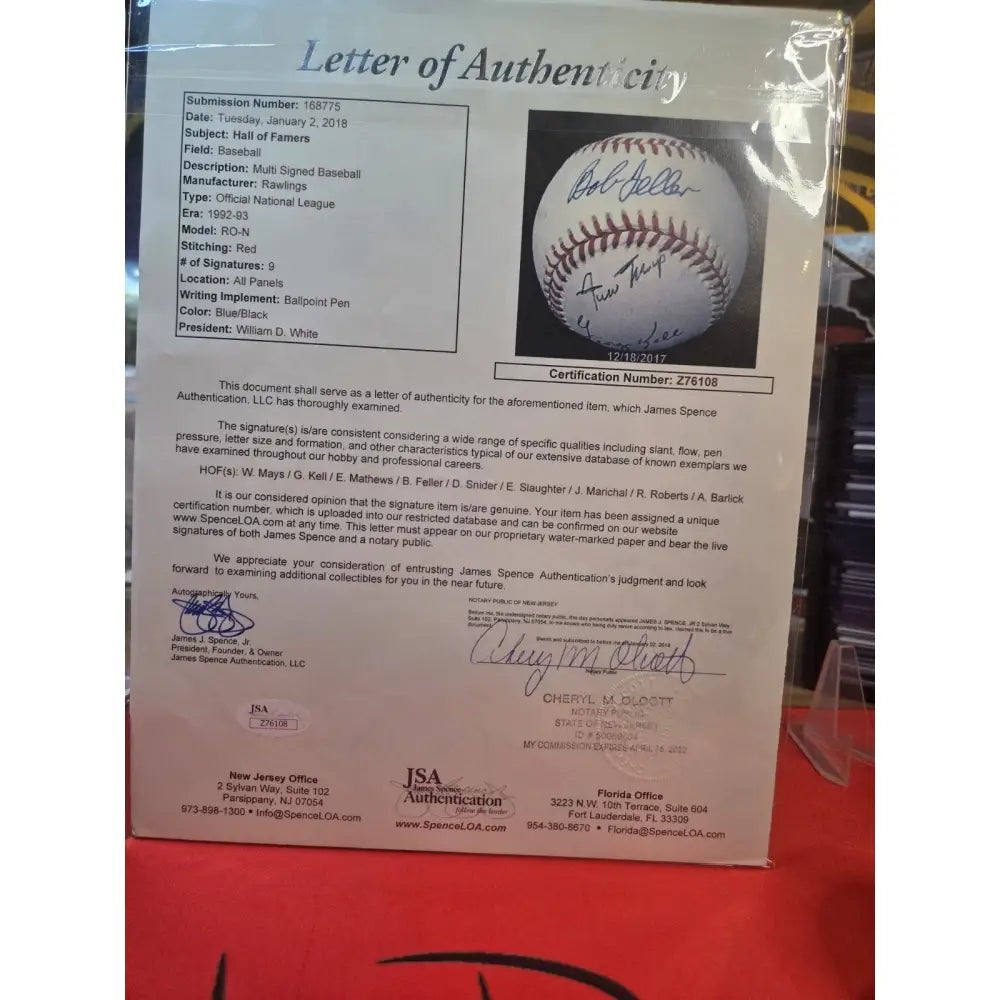 9 Hof Auto Ball Inc. W.Mays Marichal Matthews Feller Slaughter Snider JSA