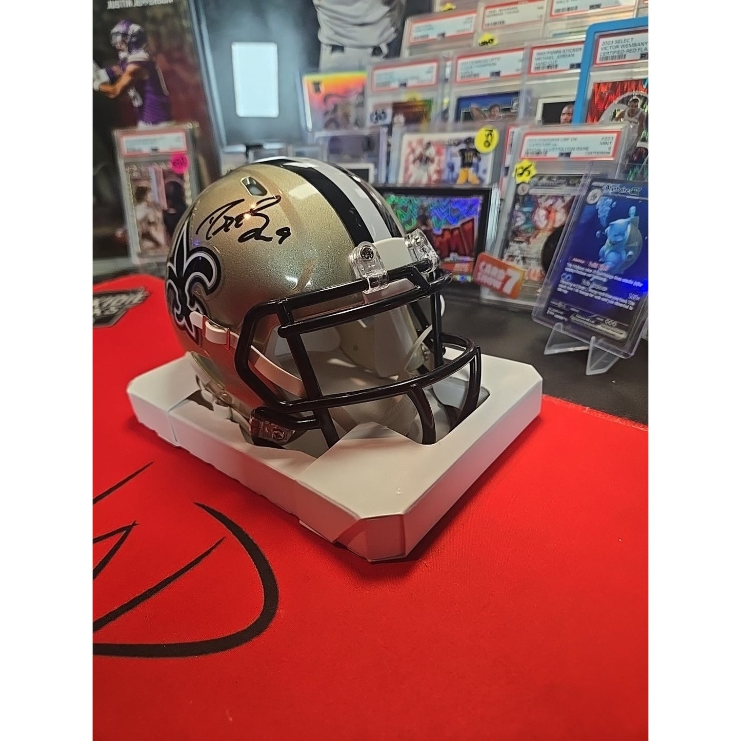 Drew Brees Signed New Orleans Saints Riddell Gold Mini Helmet. Beckett