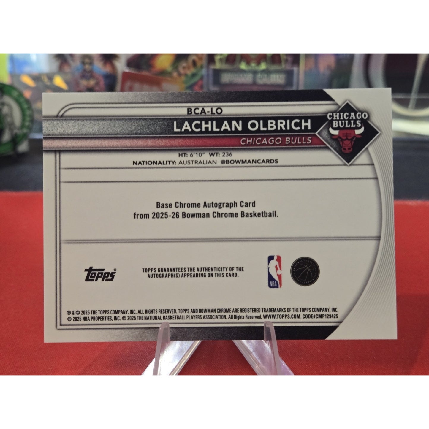 Lachlan Olbrich Rookie Autograph Bowman 2025-26 Chrome Chicago Bulls