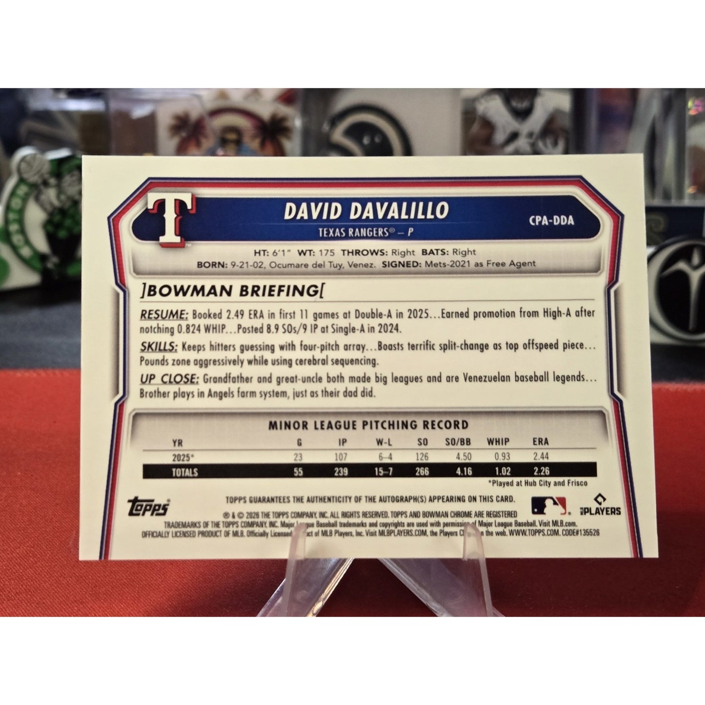 David Davalillo /150 Auto Rc 2026 Bowman - Chrome Prospects Blue Refractor