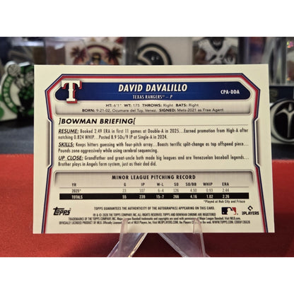 David Davalillo /150 Auto Rc 2026 Bowman - Chrome Prospects Blue Refractor