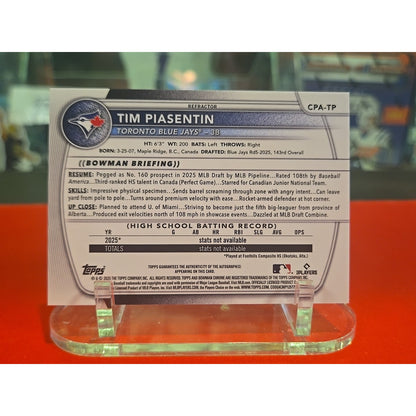 2025 Tim Piasentin Bowman Draft Chrome Refractor Auto 235/499