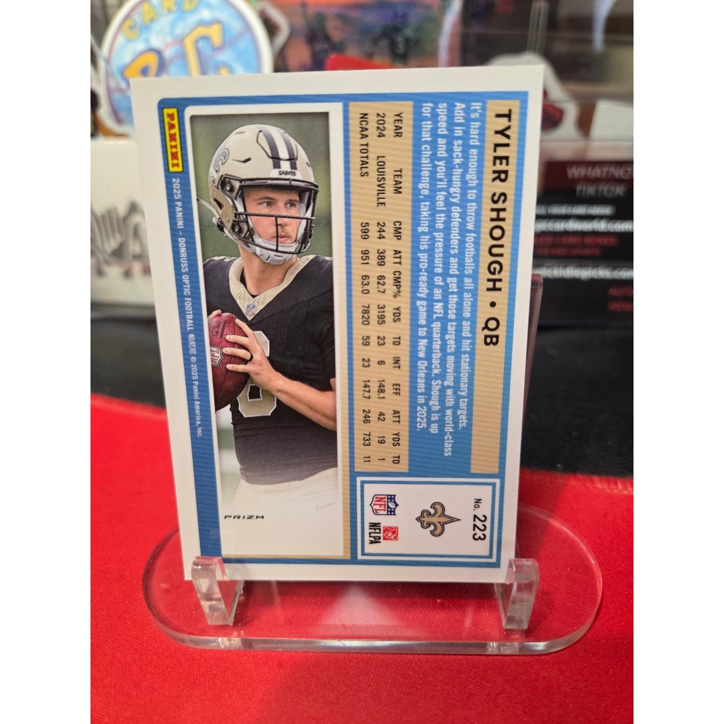 2025 Donruss Optic Tyler Shough Purple Shock Prizm Rookie Card 223 Saints RC