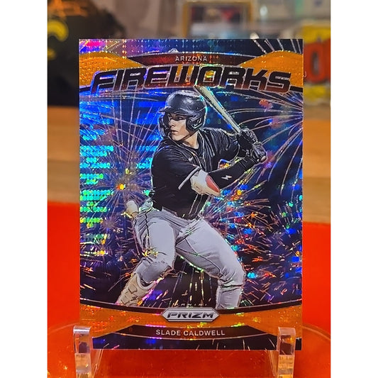 2025 Panini Prizm - Fireworks Slade Caldwell, Slade Caldwell #15 Orange...