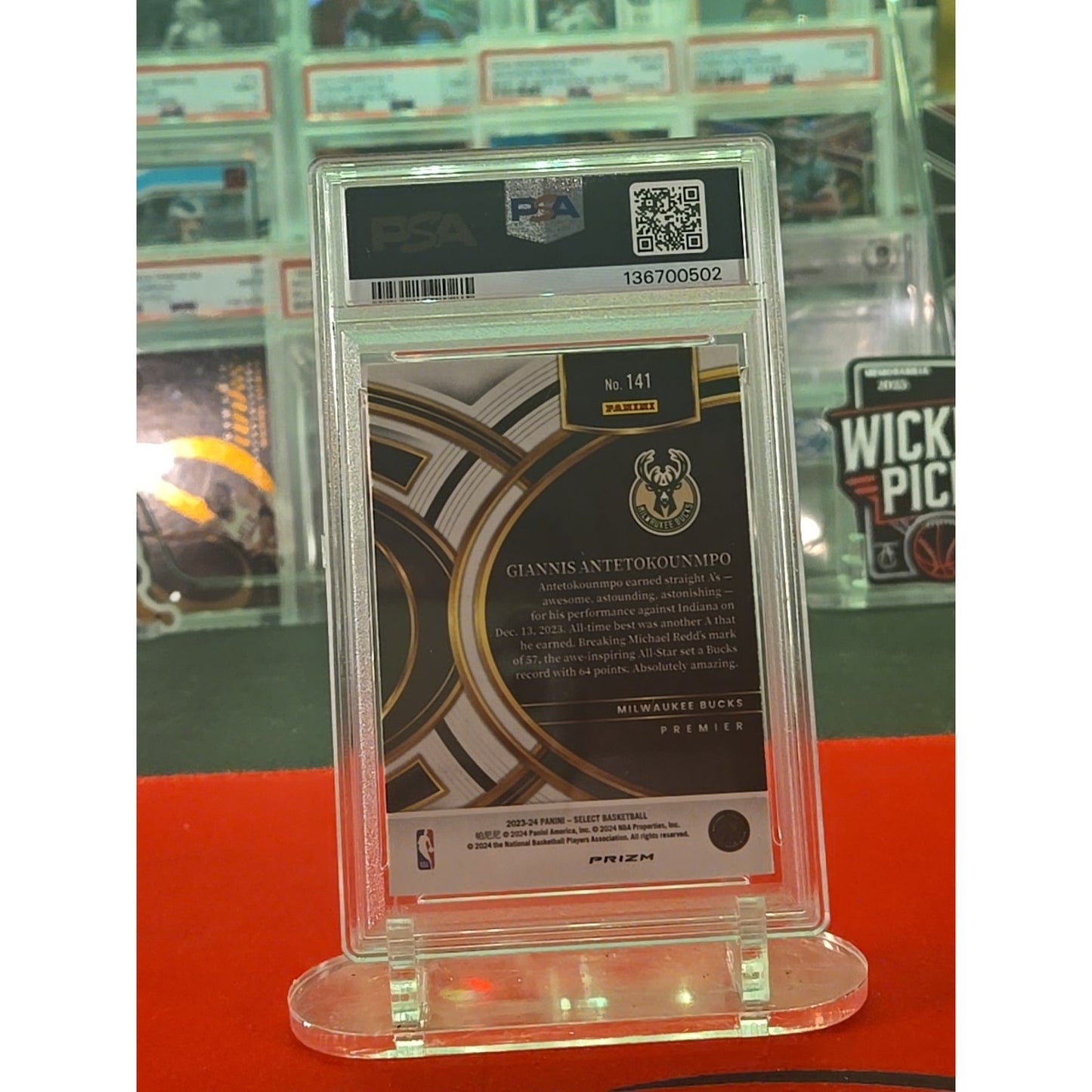 Giannis Antetokounmpo 2023 Select Premier Tiger Prizm PSA 10 Pop 8 Fresh Slab