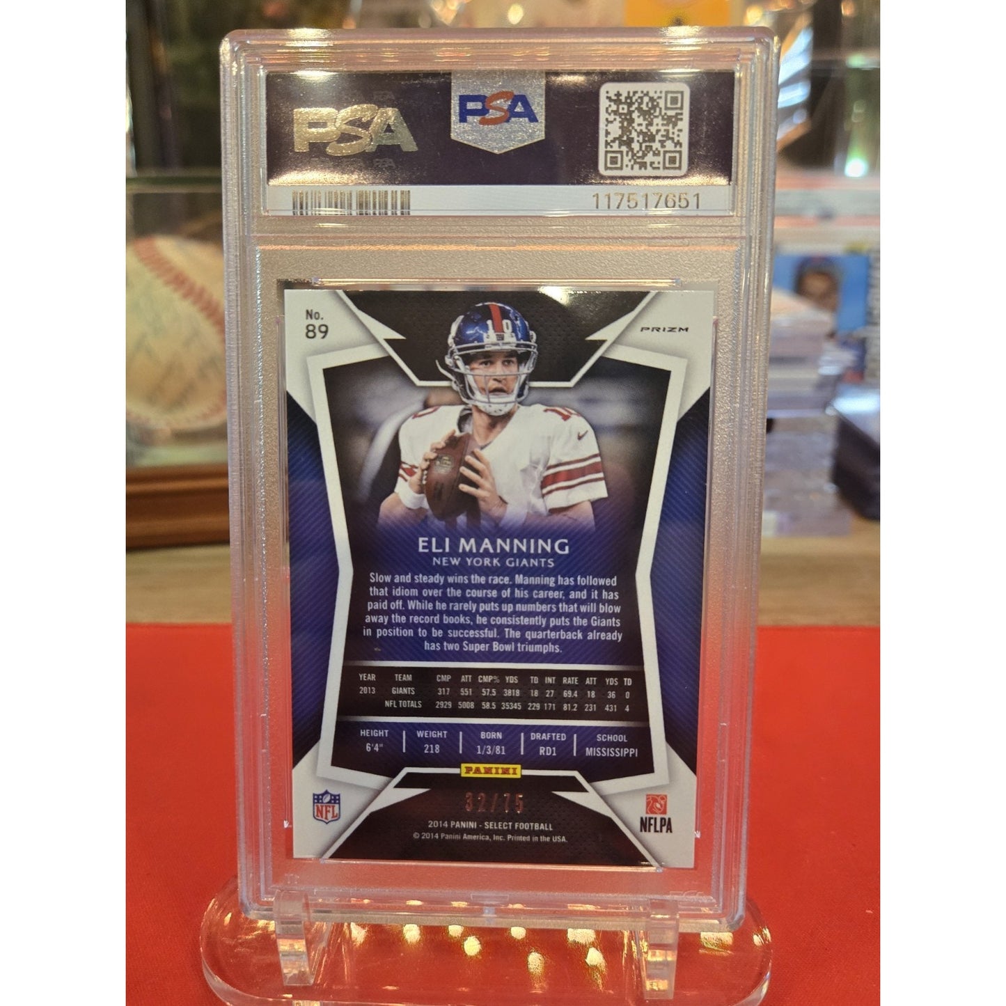 Eli Manning 2014 Select Prizm Orange #32/75 Giants PSA 9