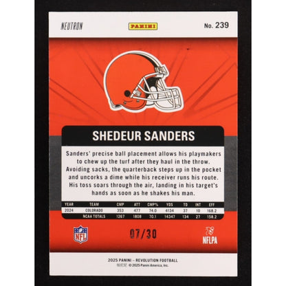 Shedeur Sanders /30 Rc 2025 Panini Revolution - Rookies #239 Neutron